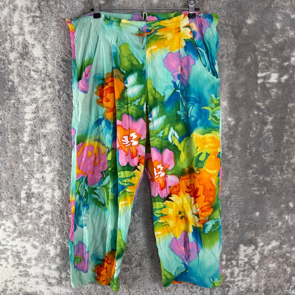 Kids World Size One Sz Floral Abstract Art To Wear Casual Pants Multicolor Women